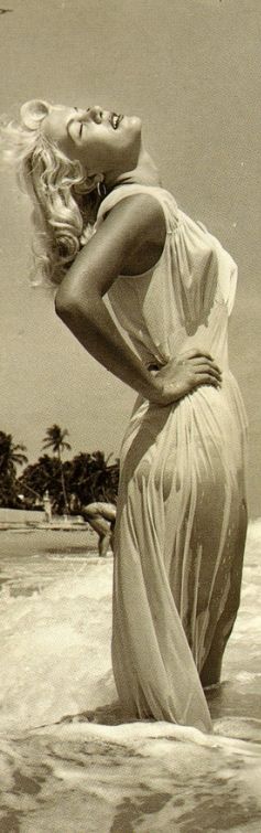 Marilyn Monroe in wet white beach dress