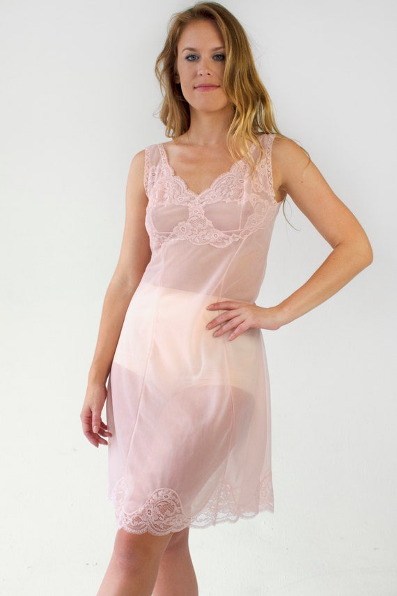 Vintage Lace Slip Dress Pink Sheer Negligee Lingerie Chemise | Etsy